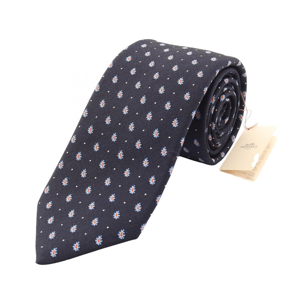 Hermes All Over Pattern Tie Silk Navy #314032H34B